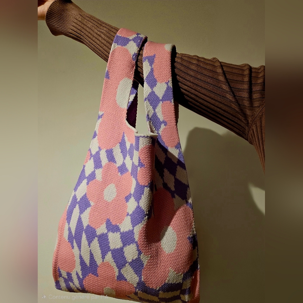 Daisy Pink and Purple Women's Knitted Tote